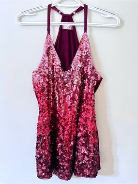 Pink Red Sequin Ombre Tank Top XL Y2K Party Club Glam Racerback